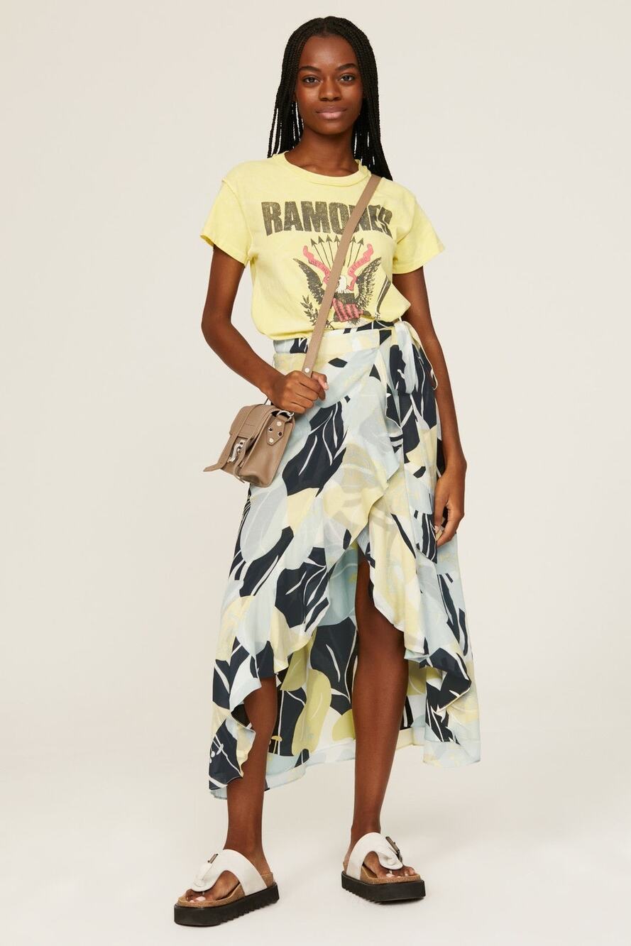 The Kooples Tropical Floral Print Viscose Ruffled Hi-Low Midi Wrap Skirt XXS